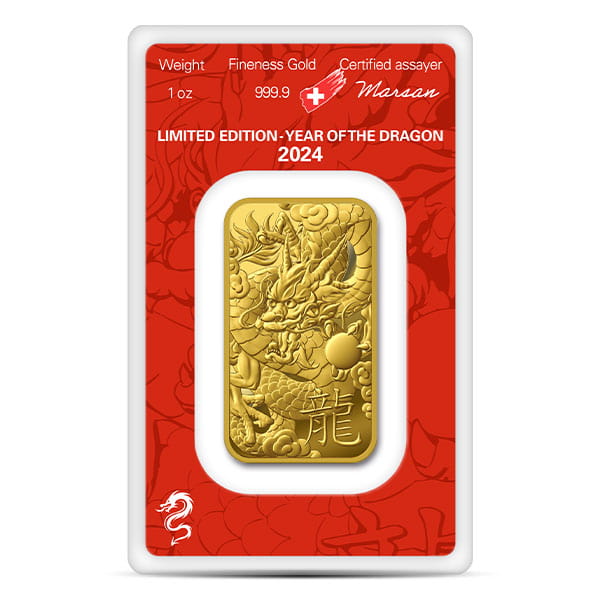 Argor-Heraeus Lunar Gold Bar - 2024 Year of the Dragon, 1 Oz .9999 Gold